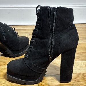 Charlotte Russe Black Suede Heeled Boots